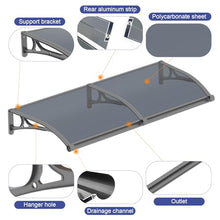 Door Awning Window Canopy with Drainage, 60x94 Inch Solid Polycarbonate Awnings for Outside, Porch, Patio, Deck, Sun Shade UV,Rain, and Snow Protection, Aluminum Alloy Bracket