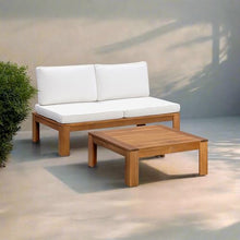 Teamson Home 2-Piece Outdoor Sectional Sofa Set, Natural Finish | Modular Acacia Wood Frame, Chaise Lounge Convertible, Weather-Resistant Cushions