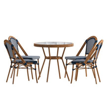 EMMA + OLIVER Soie Bistro Set Navy & White Rattan with Natural Frame