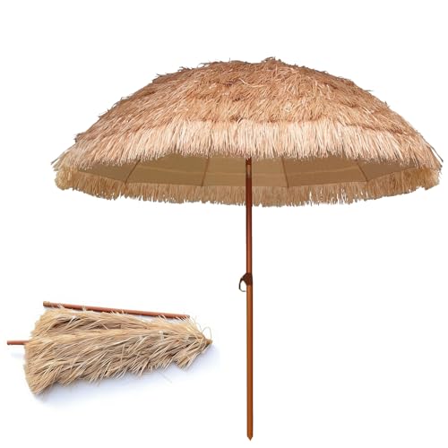 FCZVWPR 5.2ft, 6.5ft, 7.8ft, Faux-straw Beach Umbrella, Outdoor Sunshade Umbrella, Easy Push Button, For Patio Garden Backyard(1.5m/4.9ft)