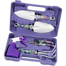 XIXIDIAN Garden Tools Set, 5 Pieces Gardening Tools with Purple Floral Print, Garden Hand Tools with Carrying Case & Ergonomic Handle Gardening Gifts for Women Men
