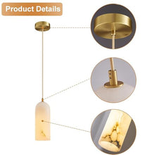 zhongheng Alabaster Pendant Light Kitchen Island, D3.9 White Fixtures,Natural Marble Shade and Brass Metal Frame,Adjustable Ceiling for Dining Room, Bedroom