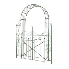 OREKPOT Decorative Garden Arbor, Metal Pergola Arbor with Gate, Wedding Arch for Party Ceremony Climbing Plant Lawn Patio Birthday Bridal Party，180cm/70.9in