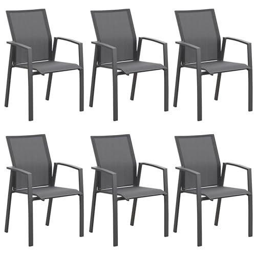 Wisteria Lane Aluminum Patio Chairs Set of 6 Dark Grey