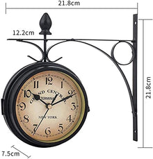 ZYBB Outdoor Garden Wall Clock, 8 Inch Double Sided Paddington Station Antique-Look Bracket Indoor Outdoor Decoration Outside Clock(Color:Black)