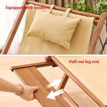 POLGDW Outdoor Wooden Patio Lounge Chair, Foldable Outdoor Sling Chairs Height Adjustment Portable Reclining Camping Beach Chair Wood Frame with Polyester Canvas