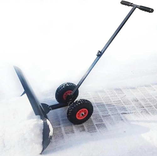 Snow Shovel for Snow Removal, Heavy Duty Rolling Snow Plow Shovel Pusher Manual Snow Truck with Adjustable Extension Handle Adjustable