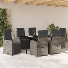 LKJVFCPW 7 Piece Garden Dining Set, Outdoor Patio Furniture with 6 Chairs and Table, Grey Poly Rattan with Cushions for Backyard, Deck, and Lawn Dining