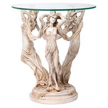 Design Toscano Greek Muses Classic Glass-Topped Side Table, 18 Inch Wide, 18 Inch Deep, 20 Inch Tall, Cast Stone Resin, Antique Stone Finish