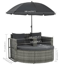 YWMLFZ 2 Seater Patio Sofa with Cushions and Parasol Gray Poly Rattan for Outdoor Backyard Gardens