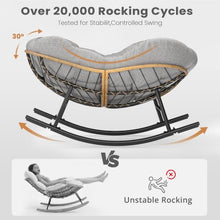 Easyego 2-Piece Oversized Papasan Rocking Chairs with Ottoman for Indoor Outdoor, Comfortable Wicker Rocker for Deck, Balcony, Poolside, Lawn, Bedroom, Living Room, Light Grey