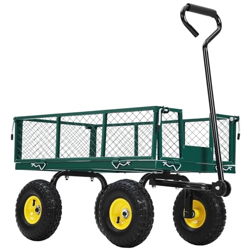 Heavy Duty Metal Garden Wagon Utility Wheelbarrow Dump Cart with Removable Sides, for Farms Warehouses