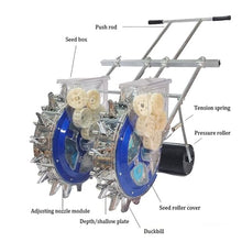 Seed Sower & Fertilizer Applicator, Portable Hand Push Seeder, Adjustable Row Spacing Garden Planter, Precision Rolling Seeding Machine for Planting Corn Cotton Soybean Peanut(6 Mouths)