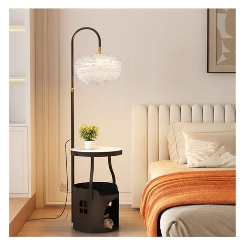 ZHONGCHENGWU Floor Lamp Modern End Table with Lamp, USB Port & Charging for Bedroom, Living Room(Black)