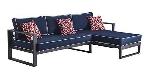 Tommy Hilfiger Monterey Modern Patio Outdoor Furniture Collection, Weather Resistant, Easy Assembly Metal Frame, Sectional, Navy Blue & Dark Gray