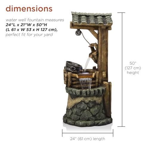 Alpine Corporation TZL128 Outdoor Floor Tiered Rustic Soothing Water Well Garden Waterfall Fountain for Garden, 50", Brown
