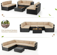 HTERWQEA Patio Furniture Set with Coffee Table, 7 Piece PE Wicker Rattan Outdoor Sectional Sofa Conversation Set with Enhanced Comfort for Backyard, Deck, Garden, Porch