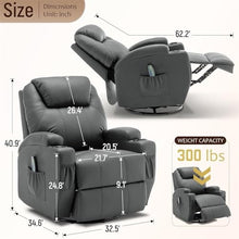 Dark Grey Upholstered Massage Heat Recliner Chair for Adults, 360° Swivel Rocking Recliner with Remote Control, Overstuffed Home Theater Seating with Cup Holder