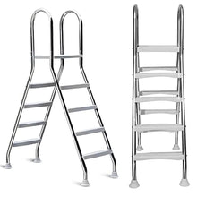 Fiunkes Outdoor 4 Steps Above Ground Swimming Pool Ladder, Double-Sided Anti Slip Pools Step Ladder, Heavy Duty Above Ground Pool Ladder Thicken 304 Stainless Steel Pool Stairs Load 550lb