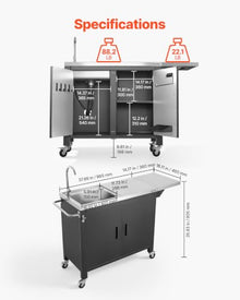 VEVOR Outdoor Grill Cart with Sink and Storage Cabinet, 52 Inch Grill Table, Waterproof Kitchen Island with Stainless Steel Top, Spice Rack, Wheel, Movable Food Prep Station for Patio Bar Backyard BBQ