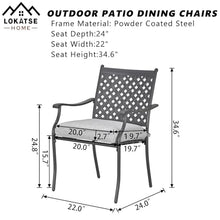 LOKATSE HOME Patio Dining Chairs Set of 4, Stackable Metal Wrought Iron Outdoor Chairs with Armrests & Thick Grey Cushions, All-Weather Heavy Duty Furniture for Garden, Backyard, Deck & Balcony