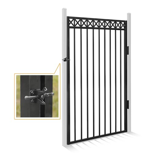 Fencer Wire Heavy Duty Flat Top X-Pattern Decorative Fence Gate, 6FT Height x 4FT Width Outdoor Fence Gate, Outdoor Anti-Rust Metal Steel Gate for Fencing Barrier, Garden Gate with Gate Lock