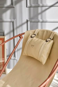 Mern Living Leather Folding Chair - Luxury Papasan Chair, Sling Accent Chair, Round Saucer Chair for Patio, Garden, Beach, Living Rooms and Bedrooms, Modern Furniture (Faux Leather, Beige)