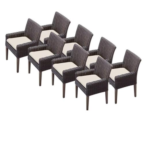 Afuera Living Wicker Patio Arm Dining Chairs Set of 8 Beige