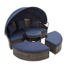 YWMLFZ 4 Pieces Patio PE Wicker Lounge Set,Round Sofa Bed with Cannopy, Cushioned, Adjustable Coffee Table