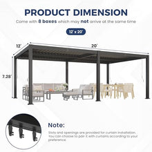 12' x 20' Pergola with Adjustable louvered Roof and Aluminum Frame