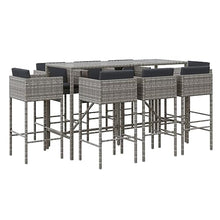 RJPLMFV 9 Piece Patio Bar Set with Cushions Gray Poly Rattan Outdoor Table