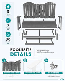 SERWALL 3 Seat Porch Glider Bench with Cup Holdersi and Pad Placement,Gray
