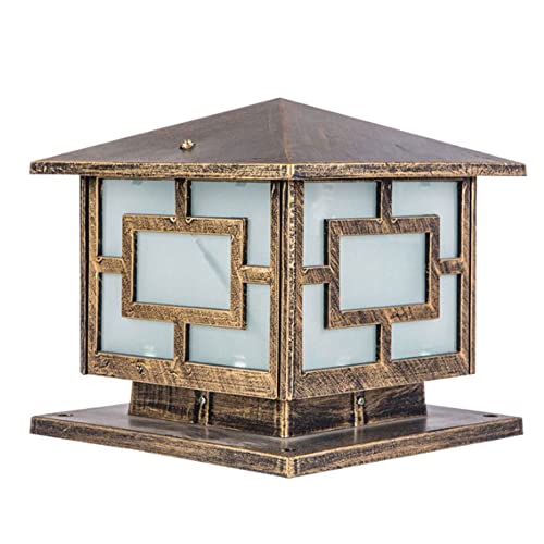 VELLOW Nordic Style Waterproof IP55 Post Lights,Vintage Exterior Cast Aluminum Post Cap Light,with Clear Cylinder Glass Lampshade,E27 Base Square Column Lamp,for Patio, Deck,Garden Decoration