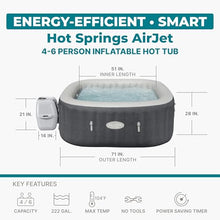 SaluSpa Hot Springs 4-6 Person Square Inflatable Hot Tub, Energy-Efficient