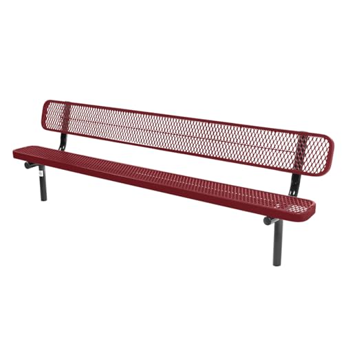 COATEDOUTDOORFURNITURE Bench, Burgundy, Expanded, 8Ft, with Back
