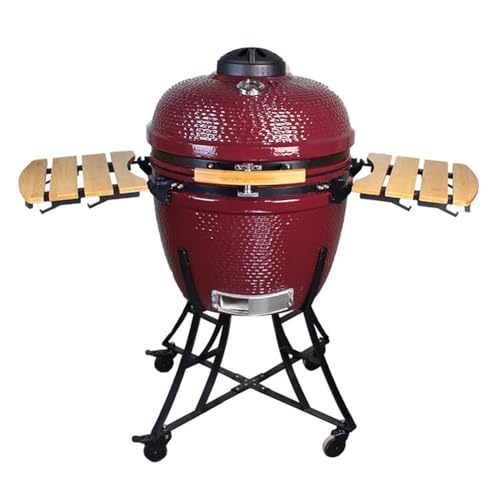 TT-YEL Ceramic Charcoal Grill, Camping Grill with Thermometer, Lid, Spinner Wheels, Portable Grill, Barbecue and Smoker, Large Balcony Grill, Fuchsia