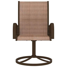 Set of 2 Brown Patio Swivel Chairs with Textilene Sling, Powder-Coated Steel Frame, 360-Degree Swivel Base, Ergonomic Back Support and Curved Arms for Outdoor Garden Lounge