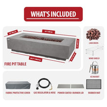 AMS 72" Rectangular Concrete Natural Gas Fire Pit Table Bundle, Light Gray