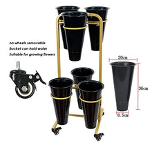 OJKJGYTF Flower Stand Outdoor - Plant Stand Indoor, Iron Plant Flower Display Stands Shelf with 4 Rubber Caster/Wheel, Corner Plant Shelf with 6 Plastic Flower Pots, Moving Metal Plant Cart