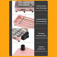 Smokeless Table Grill, Electric BBQ Grill 1500 W for Indoor Outdoor Use, Electric Table Top Griddle, Non-Stick Coating Grill Surface 42.5x20.5 cm, Removable Grease Tray, for Festival Party,Pink