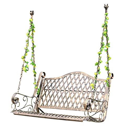E Outdoor Garden Bench Porch Metal Swing Heavy Swing Hammock Swing Chair with Hanging Chain Retro 2 Seater Suspended Terrace Bench Lounge Chair Can Carry 800 lbs (B)