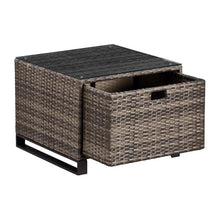 Afuera Living Modern Outdoor Side Table with Storage, Brown Frame, Handwoven All-Weather Resin Wicker, Roomy Drawer, Low Profile Wide Tabletop, Midcentury Design, Ideal for Patio or Outdoor Spaces