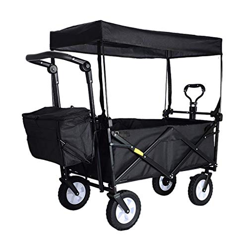 Folding Portable Shopping Cart Garden Trolley Cart with Canopy, Heavy Duty Wagon Children's Luggage Cart for Outdoor Camping Push-Pull Cart, Load: 80kg
