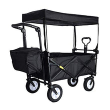Folding Portable Shopping Cart Garden Trolley Cart with Canopy, Heavy Duty Wagon Children's Luggage Cart for Outdoor Camping Push-Pull Cart, Load: 80kg