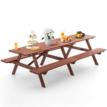 Zevemomo 10-12-Person Wood Picnic Table, Rectangular Top with Umbrella Hole