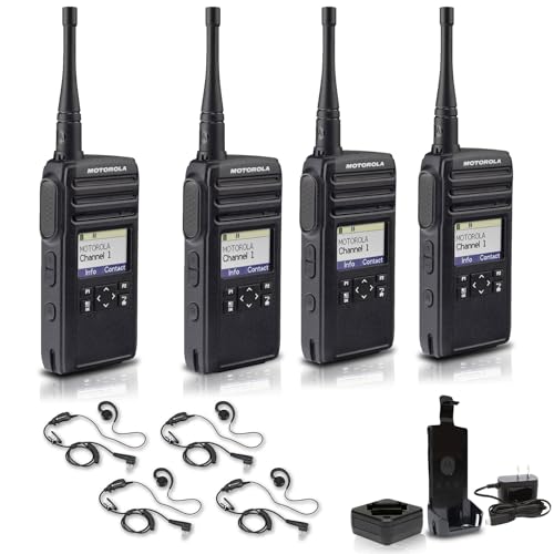 Motorola Solutions DTR700 Digital 2-Way Radio with 4 x HKLN4604 PTT Earpieces Black