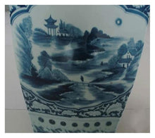 Tu Ye-US Decorative Garden Stools, Ceramic Stool Hand-painted Ancient Blue and White Landscape Painting Quartet Hollow Balcony Bathroom Porcelain Stool