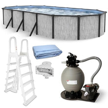Blue Wave Sevilla 15x30-ft Oval 52-in Deep Hard Sided Steel Wall Above Ground Pool with 6-in Steel Top Seats, Dual-Speed Sand Filter System, Ladder, Skimmer & Liner – 9,900 Gallon Cap for Family Use