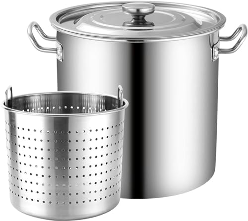 NIKAIDD 27Qt/45Qt/63Qt Turkey Deep Fryer Pot Outdoor Boiler Crawfish Pot Boiling Stainless Steel Stockpot Soup Pot with Strainer Basket and Lid for Outdoor Cooking and Home / 27,63Qt (45Qt)