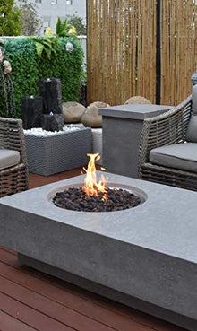 Metropolis Concrete Fire Pit 56" x 32" Outdoor Patio Firepit Includes Lava Rocks Modern Fire Pits & Outdoor Fireplaces for Garden, Deck, Indoor & Outdoor Heating